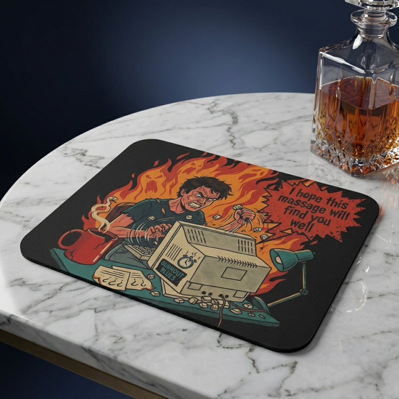 Burnout Desk Mouse Pad — 'I Hope This Message Will Find You Well' Retro Office Humor
